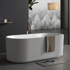 59" White Acrylic Soaking Bathtub with Pleated Design